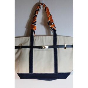 CB Station Shoulder Tote Bag Womens Large Beige Canvas Striped Boakin Bag